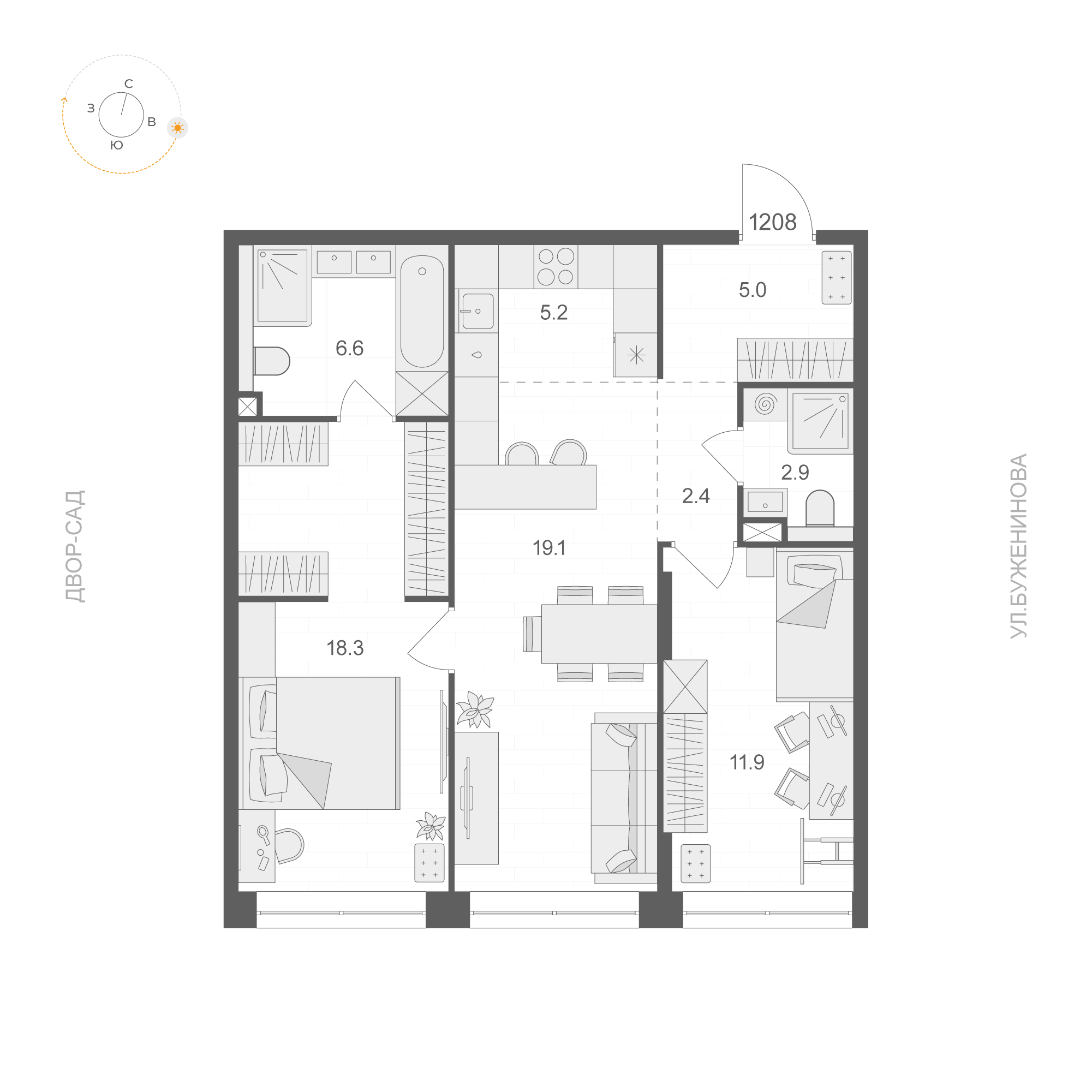 2 комн. квартира, 71.4 м², 12 этаж 