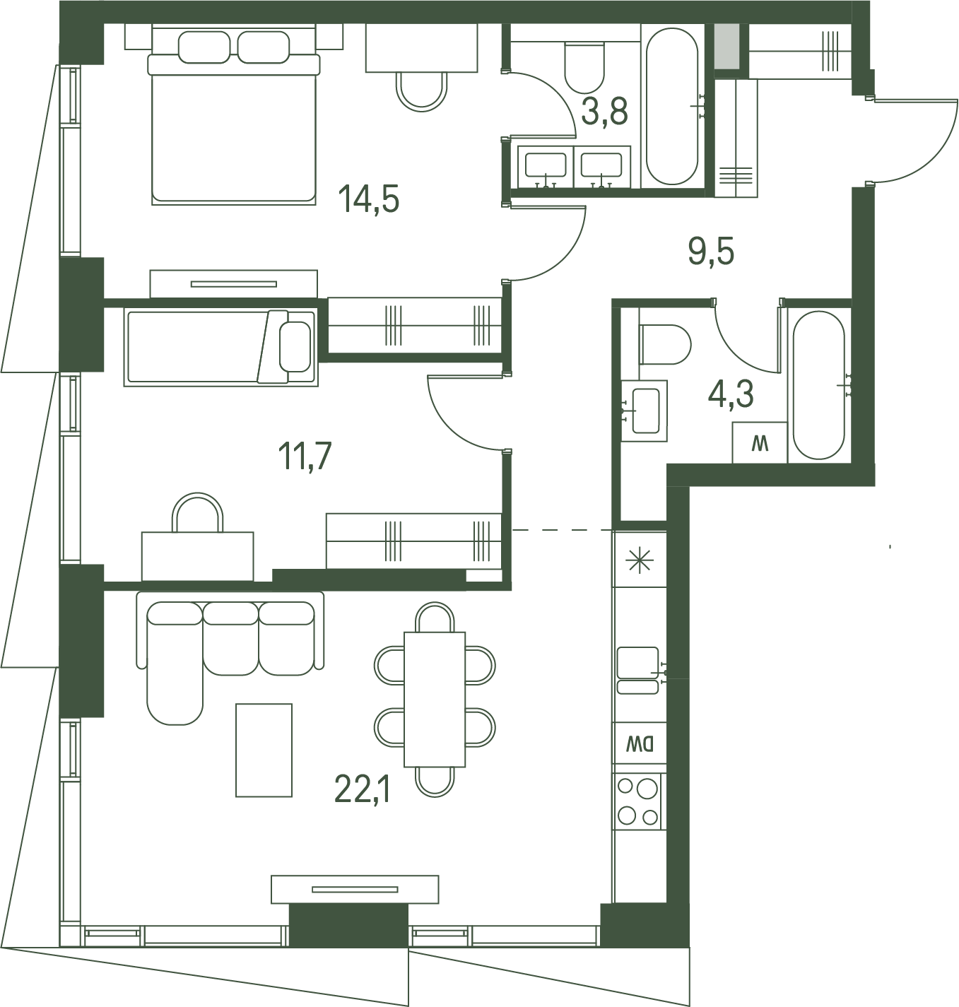 2 комн. квартира, 65.9 м², 20 этаж 