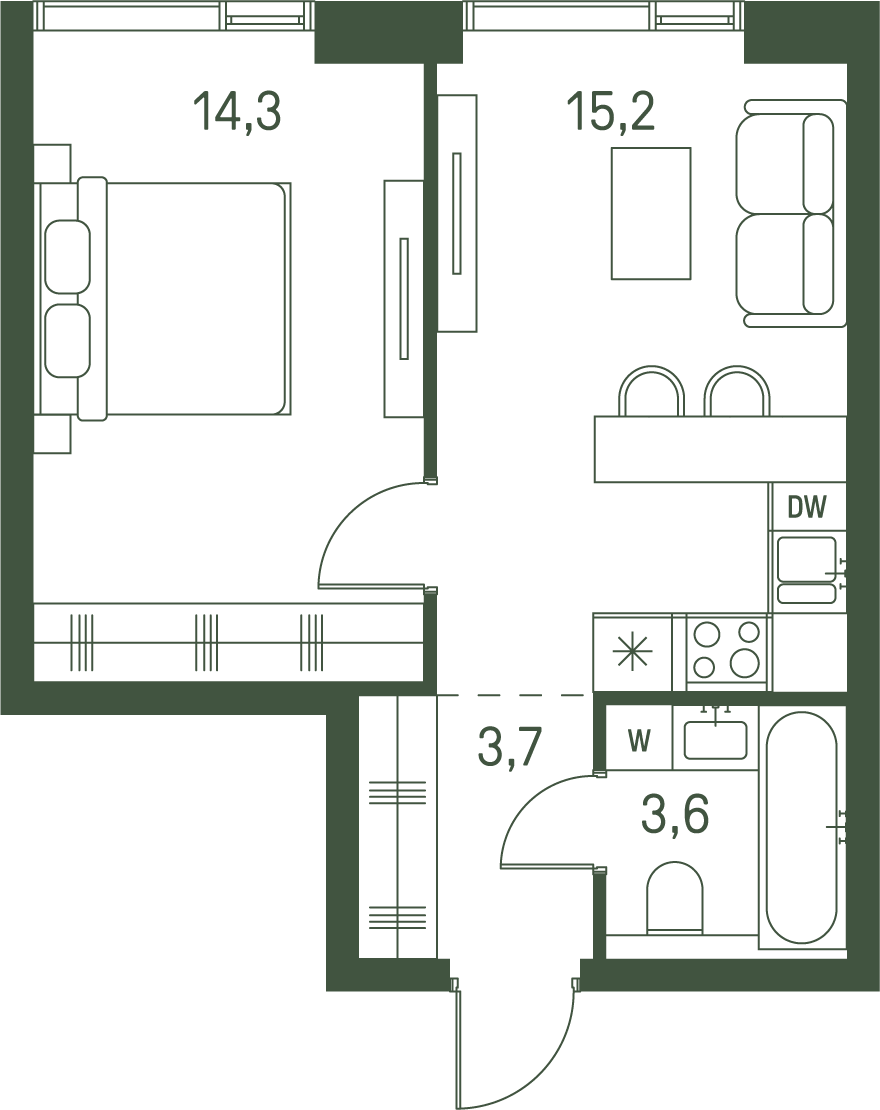 1 комн. квартира, 36.8 м², 12 этаж 