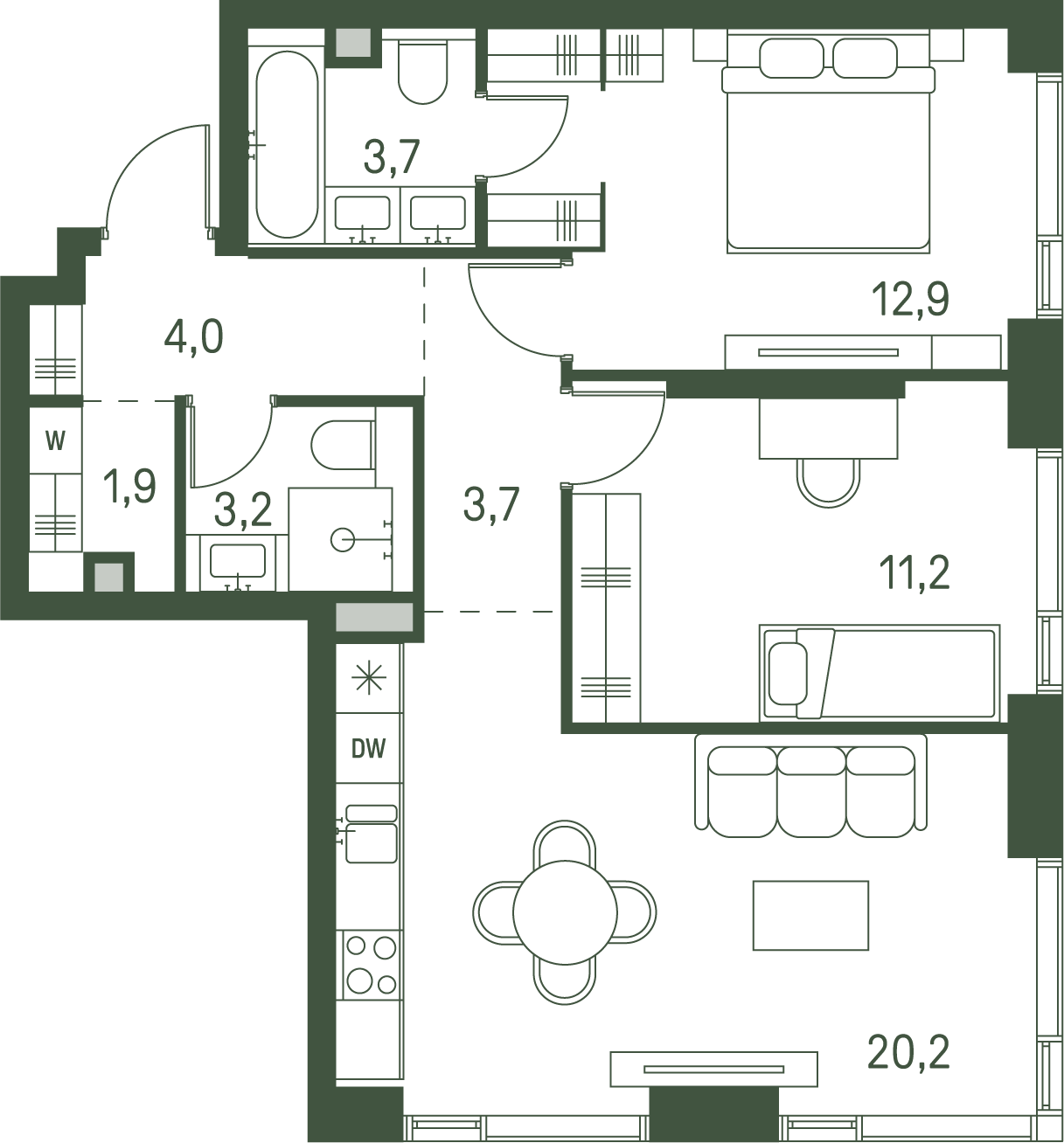 2 комн. квартира, 60.8 м², 10 этаж 
