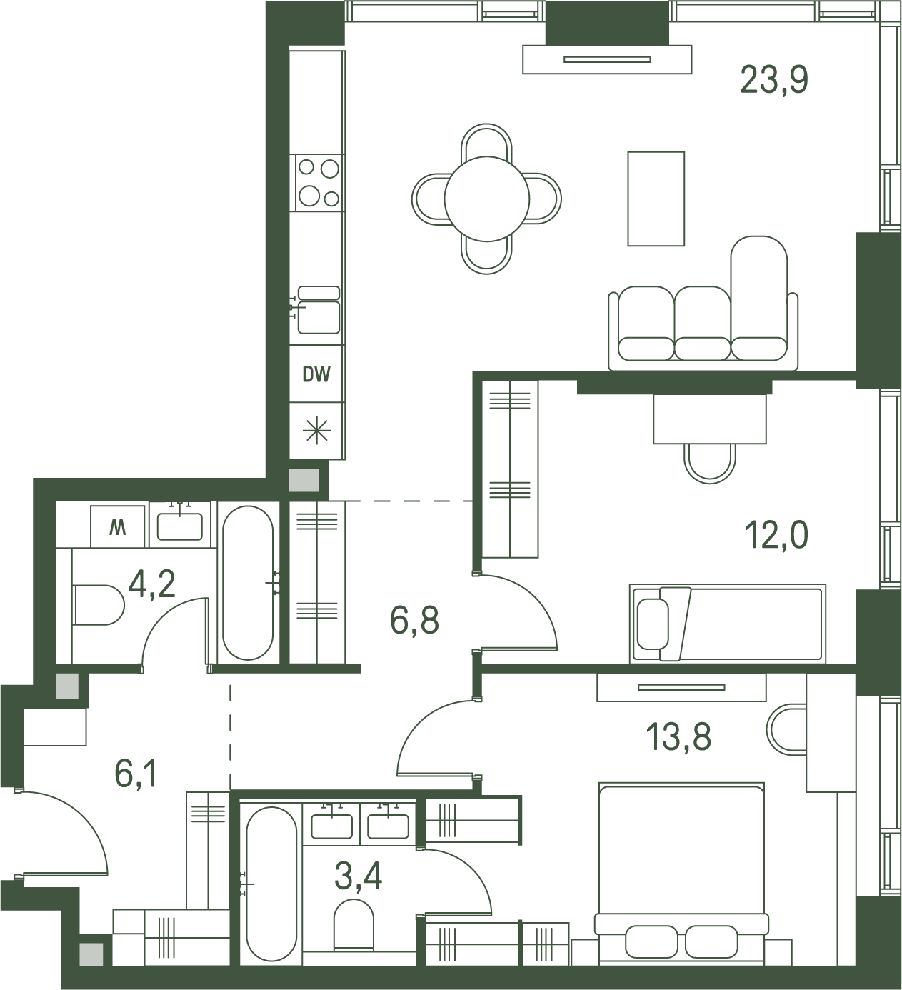 2 комн. квартира, 70.2 м², 14 этаж 