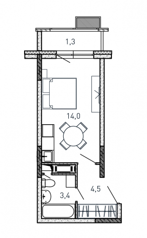 студия, 23.2 м², 9 этаж 