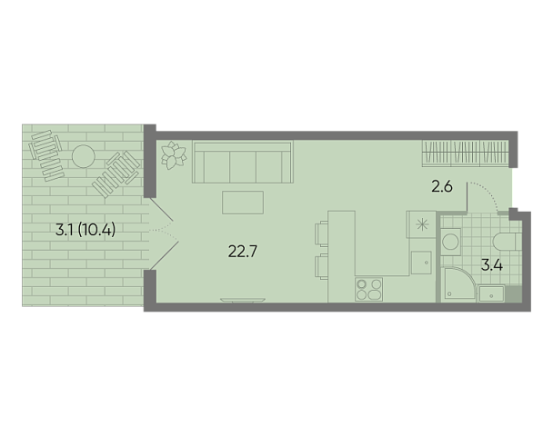 студия, 31.8 м², 2 этаж 