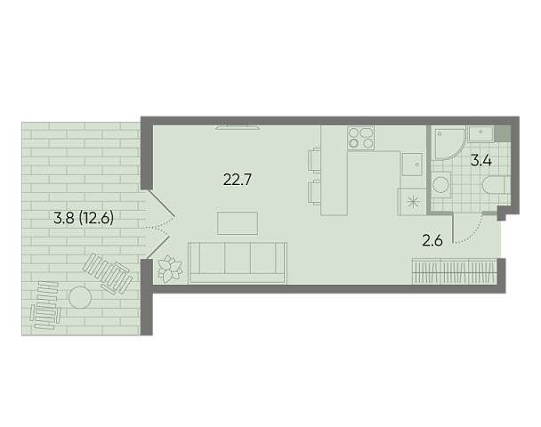 студия, 32.5 м², 2 этаж 