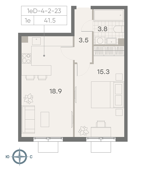 студия, 41.5 м², 23 этаж 