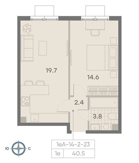 студия, 40.5 м², 23 этаж 