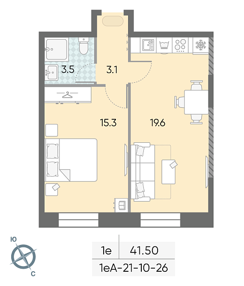 студия, 41.5 м², 26 этаж 