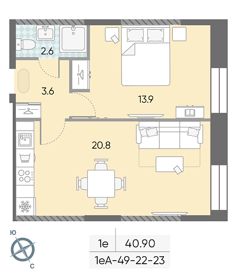 студия, 40.9 м², 23 этаж 