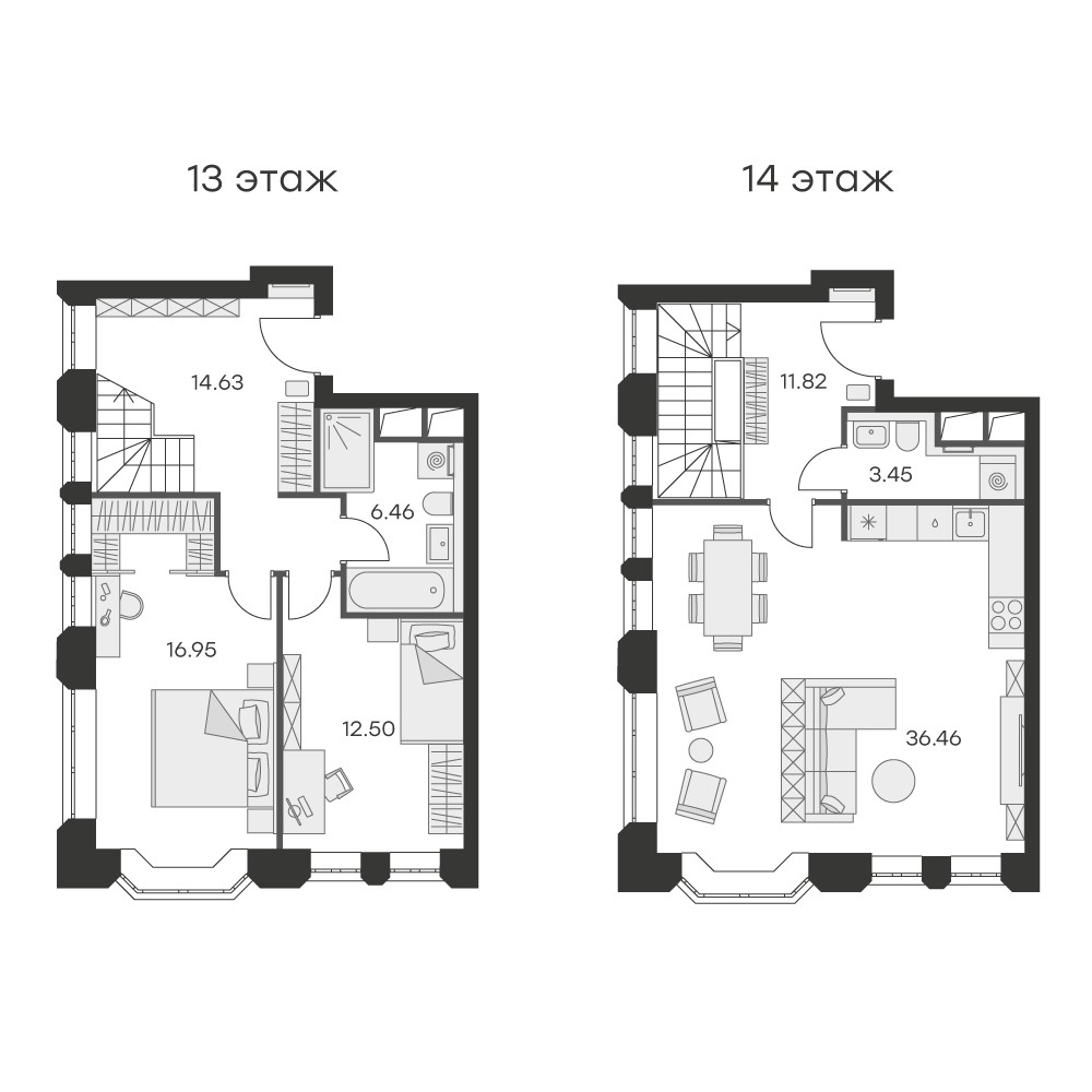 1 комн. квартира, 97 м², 13 этаж 