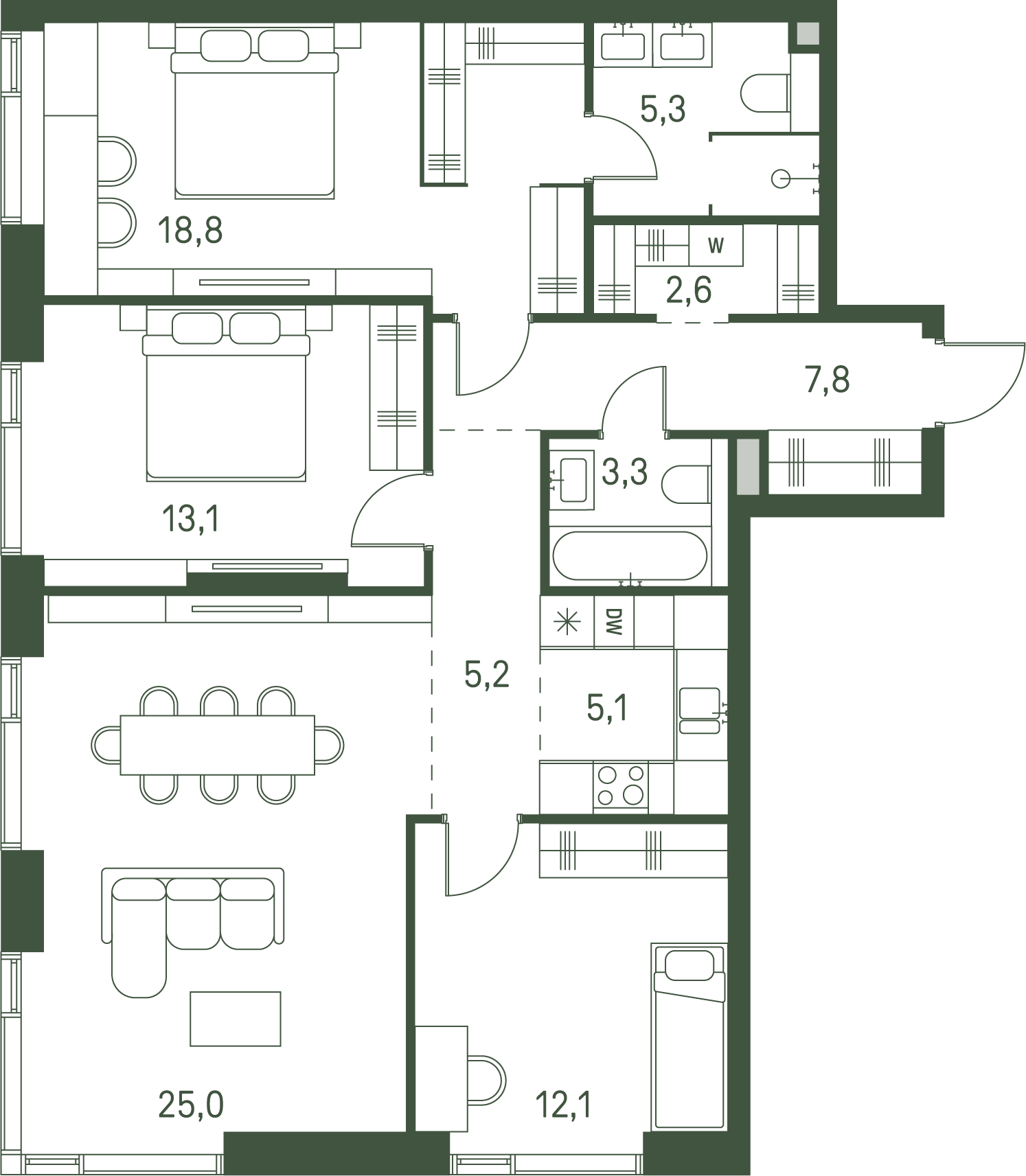 3 комн. квартира, 98.3 м², 10 этаж 