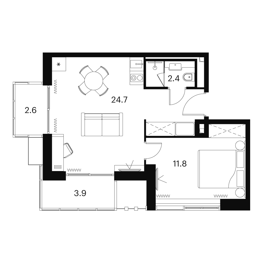 студия, 45.4 м², 12 этаж 
