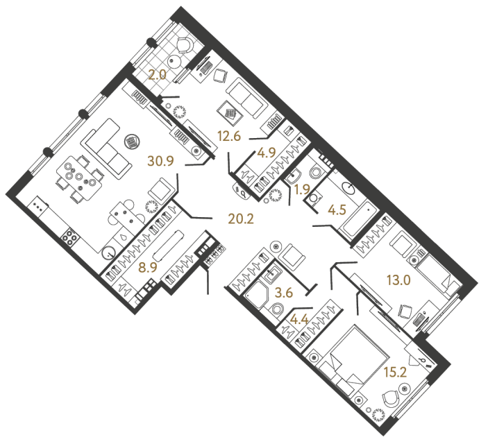 3 комн. квартира, 120.1 м², 6 этаж 