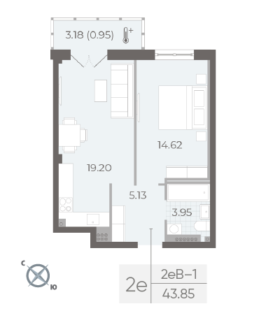 студия, 44 м², 6 этаж 