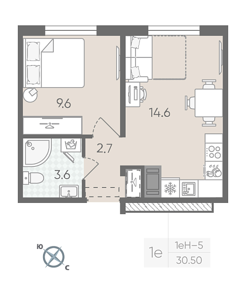 студия, 30.5 м², 13 этаж 