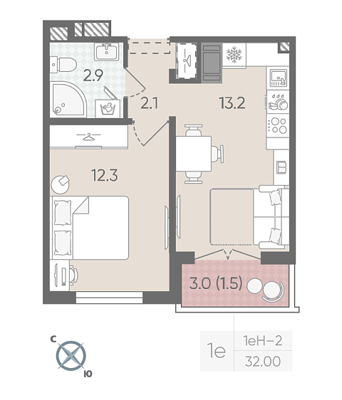 студия, 32 м², 7 этаж 