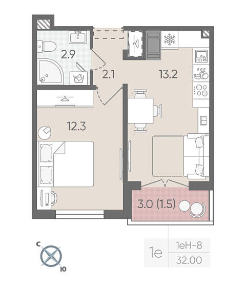 студия, 32 м², 5 этаж 