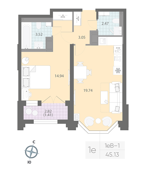 студия, 45.1 м², 18 этаж 