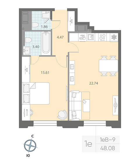 студия, 48.1 м², 3 этаж 