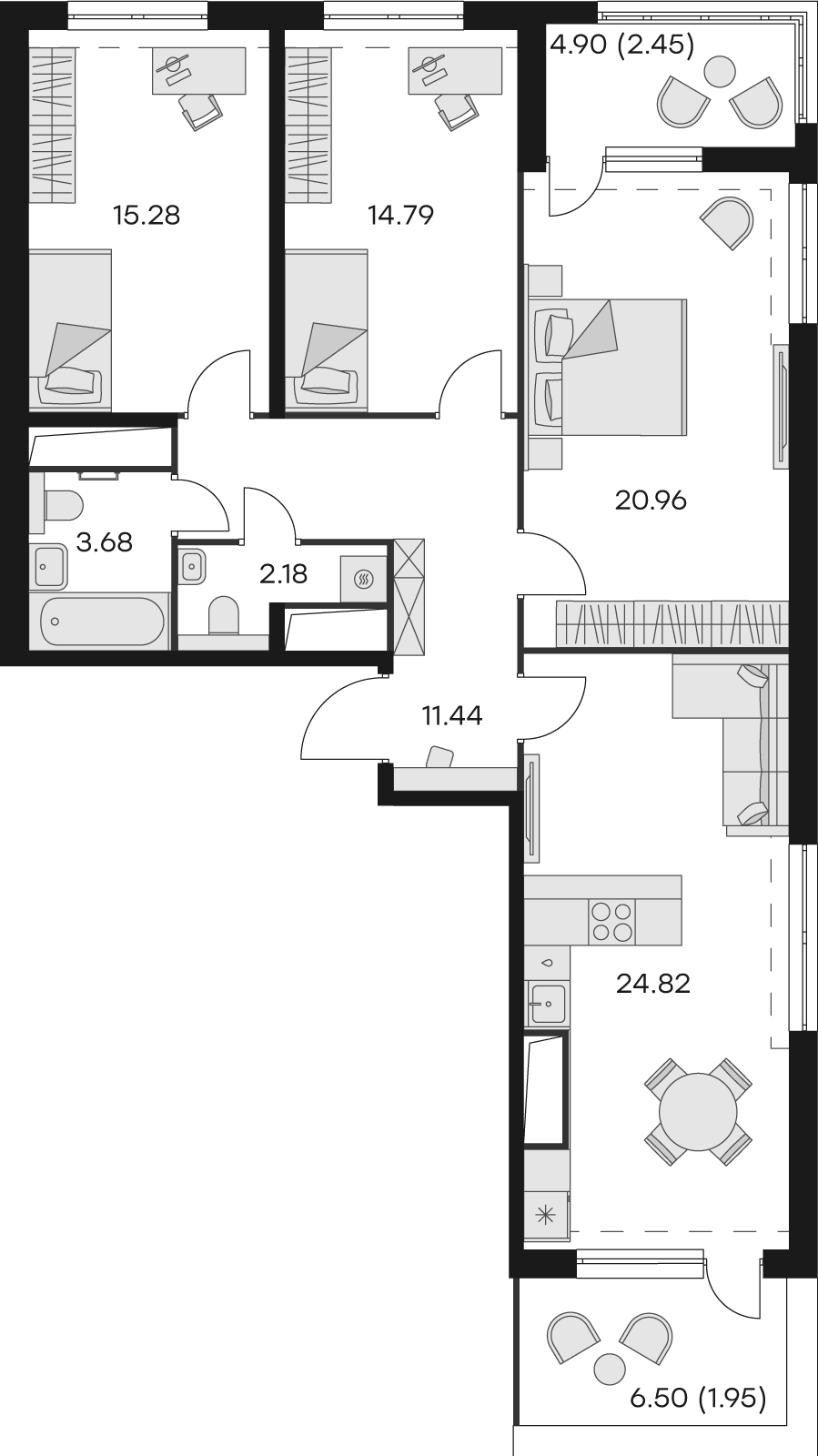 2 комн. квартира, 98.6 м², 14 этаж 