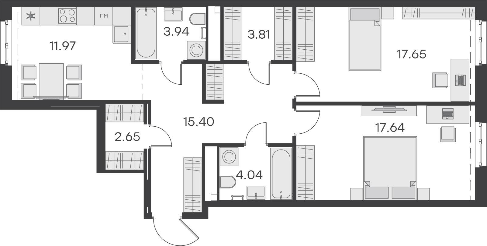 2 комн. квартира, 80.9 м², 2 этаж 