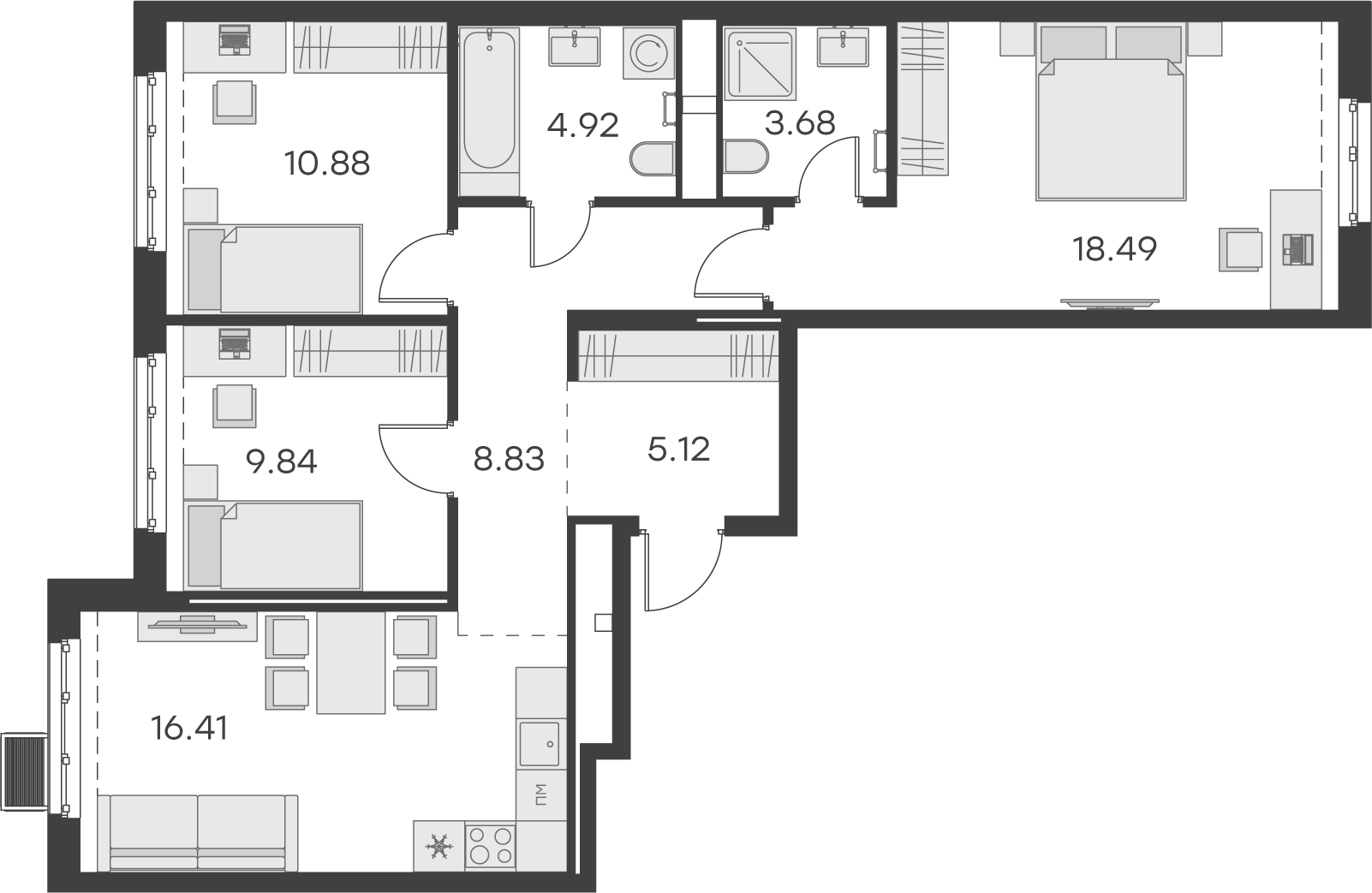 2 комн. квартира, 82 м², 2 этаж 