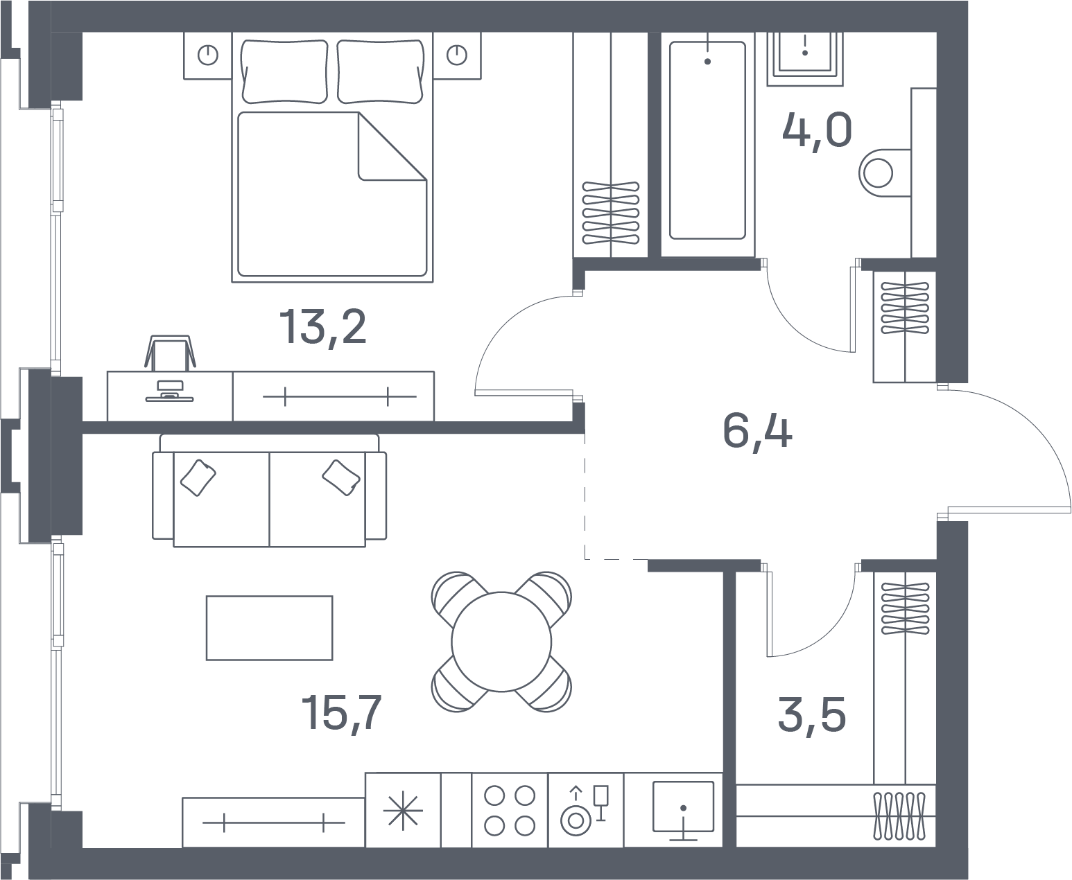 1 комн. квартира, 42.8 м², 3 этаж 