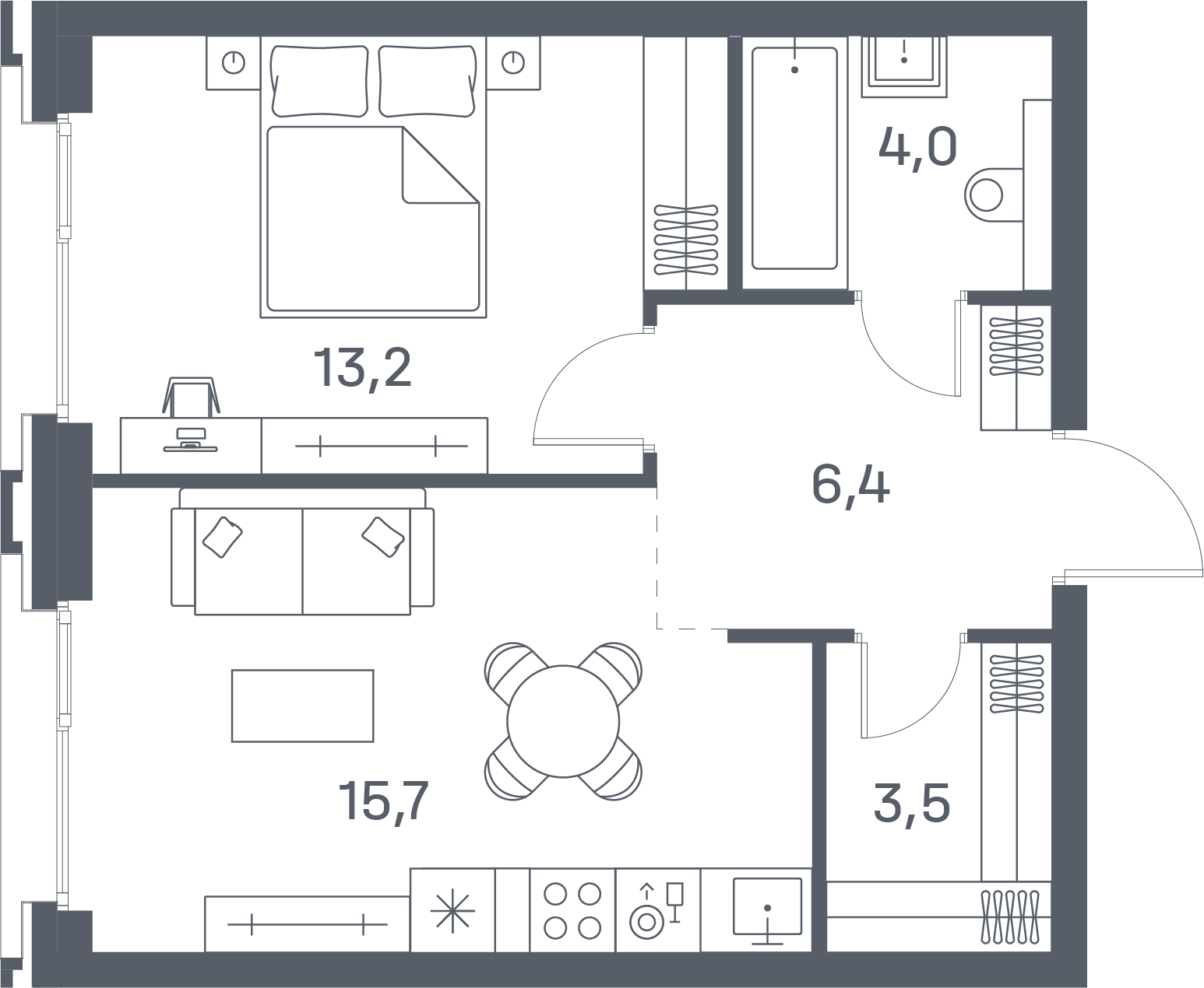 1 комн. квартира, 42.8 м², 5 этаж 
