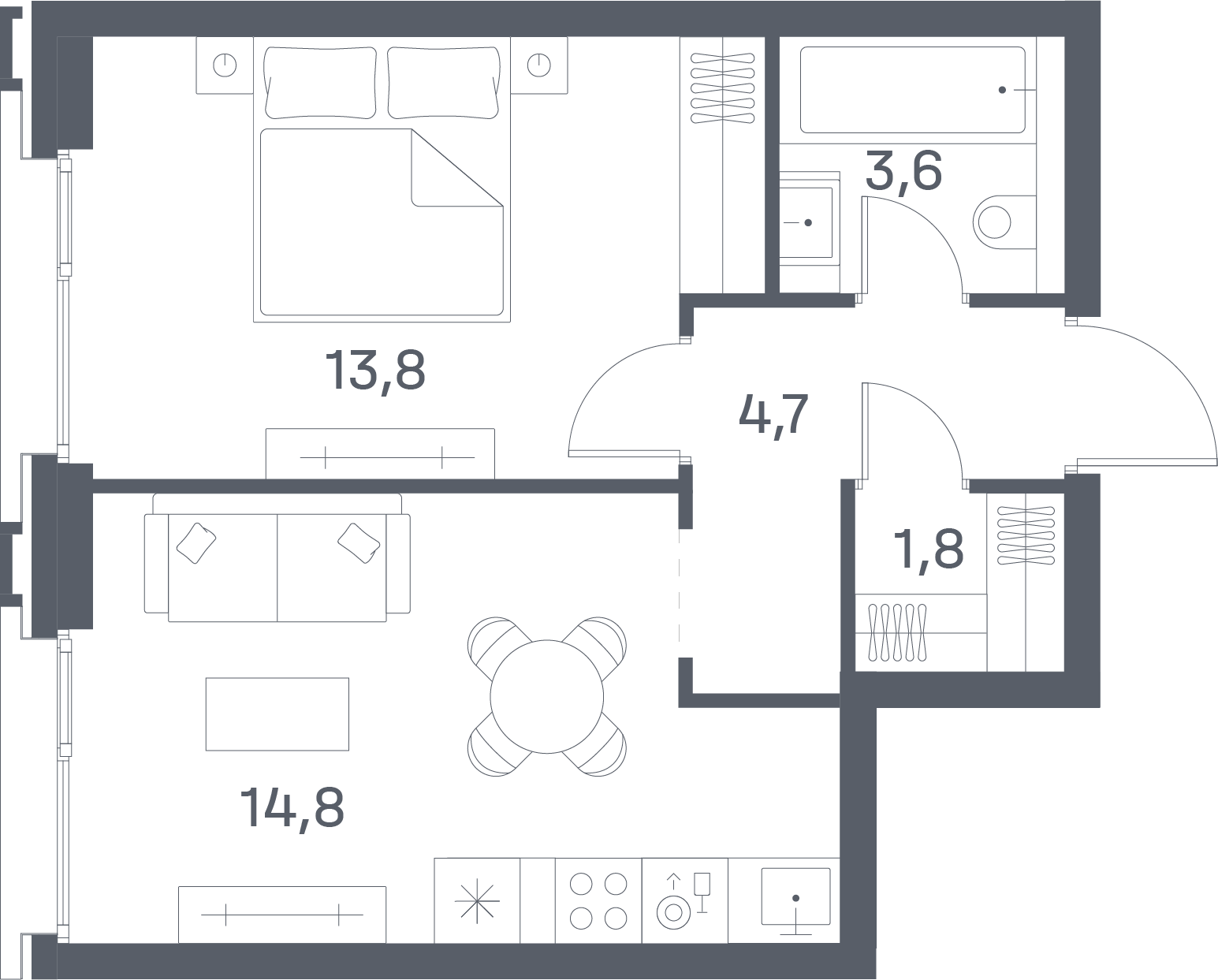 1 комн. квартира, 38.7 м², 17 этаж 