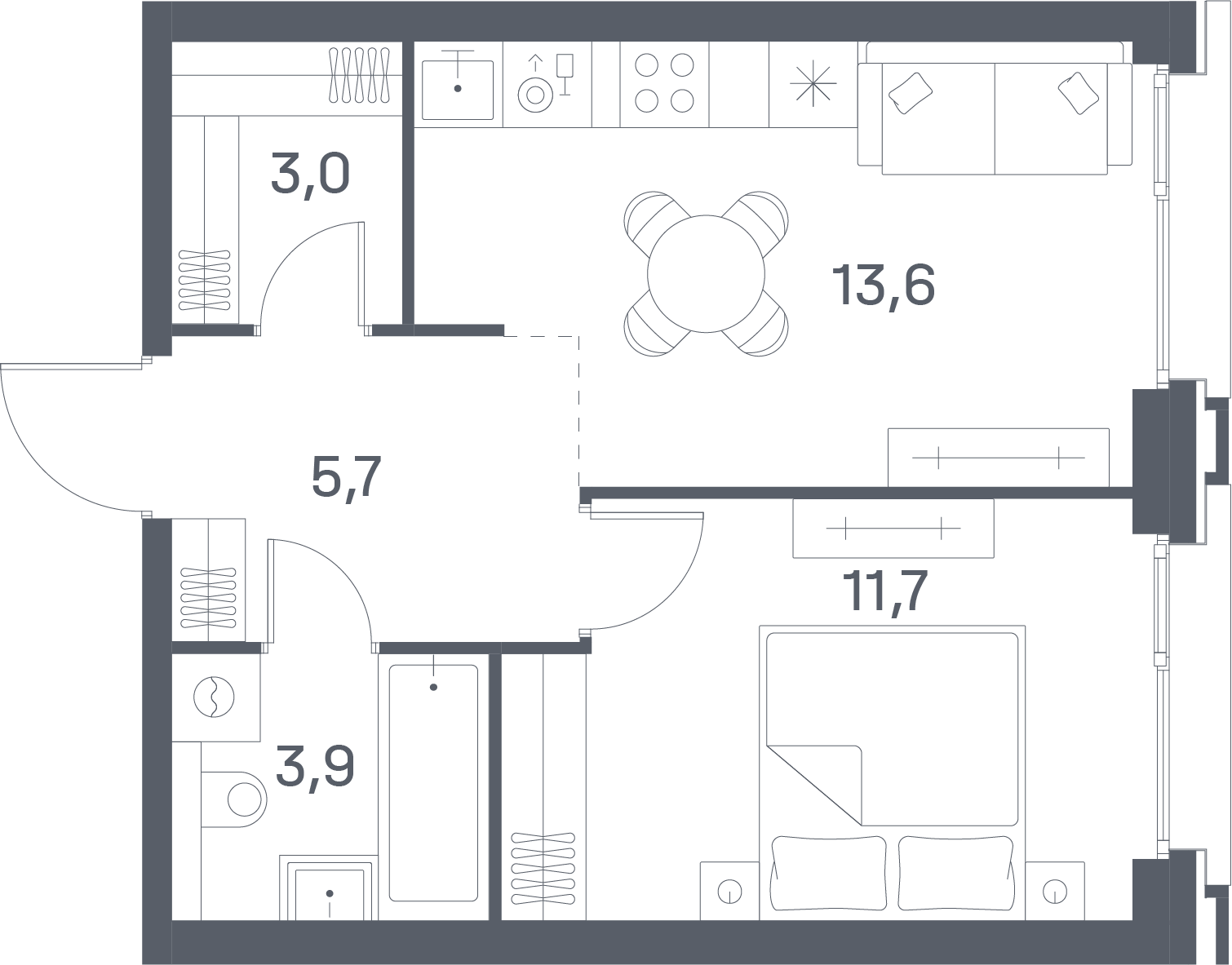 1 комн. квартира, 37.9 м², 18 этаж 