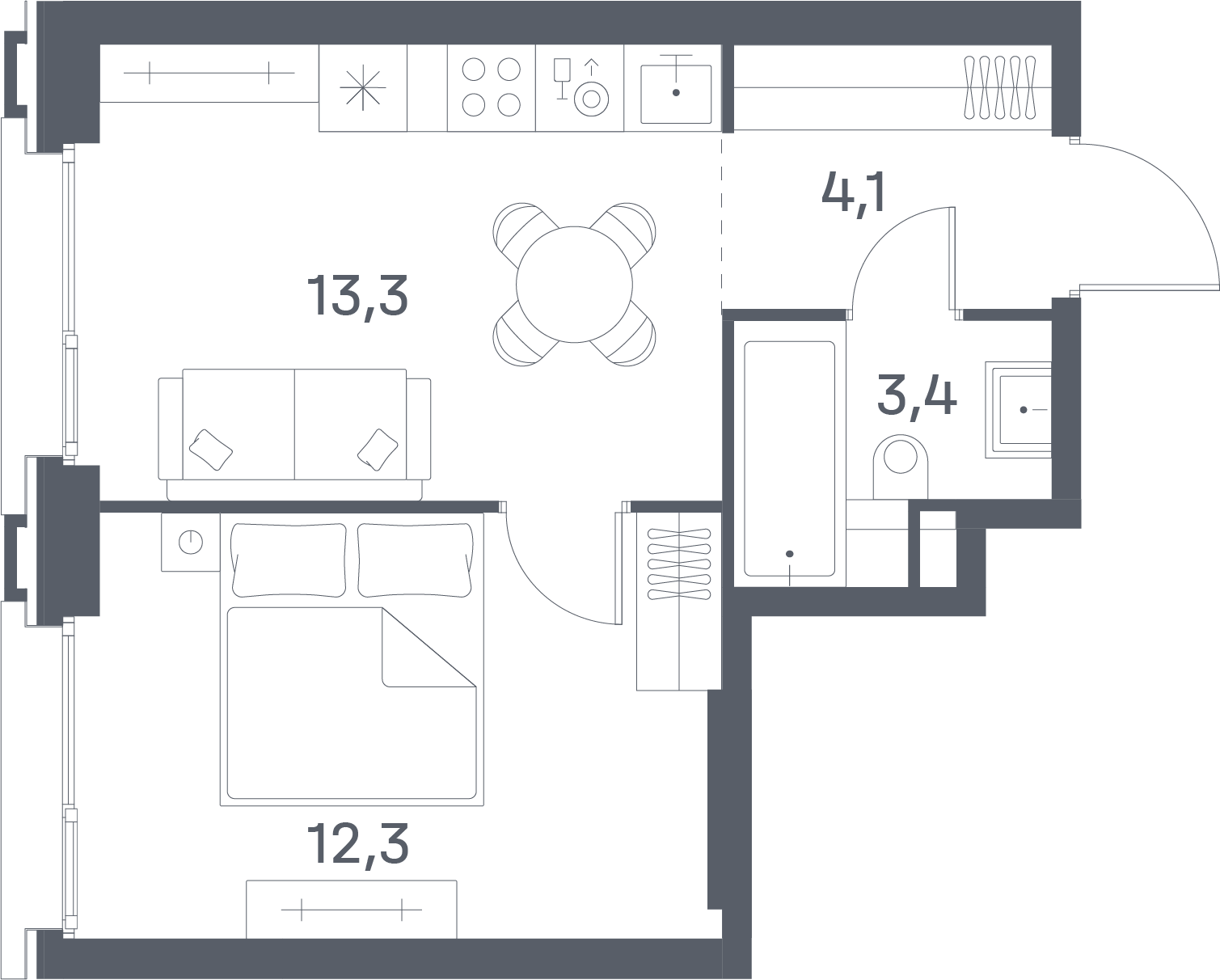 1 комн. квартира, 33.1 м², 24 этаж 