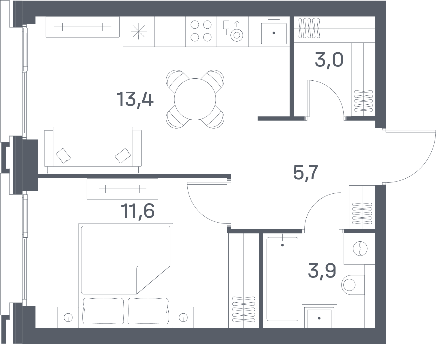 1 комн. квартира, 37.6 м², 13 этаж 