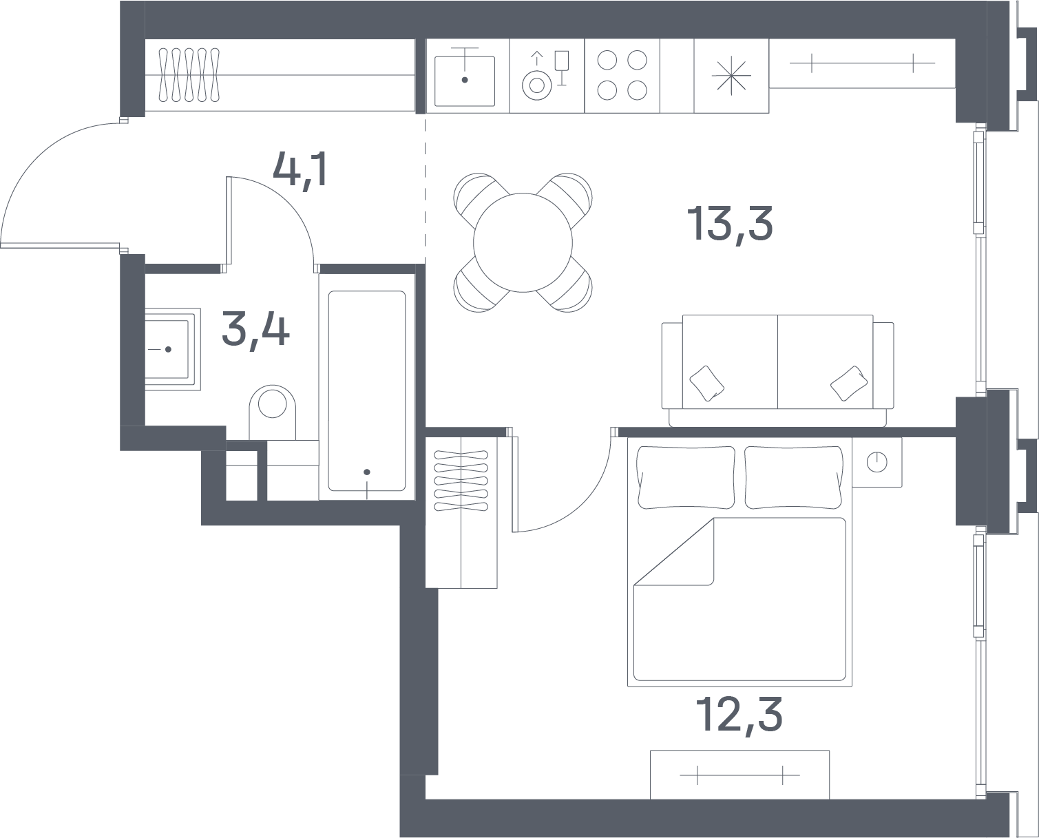 1 комн. квартира, 33.1 м², 24 этаж 