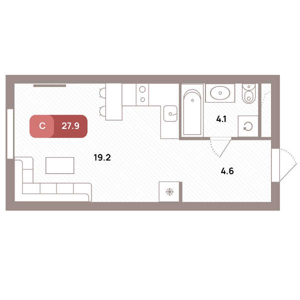 студия, 27.9 м², 18 этаж 