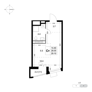 студия, 29.1 м², 7 этаж 