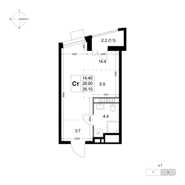 студия, 29.1 м², 8 этаж 