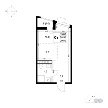 студия, 29.5 м², 5 этаж 