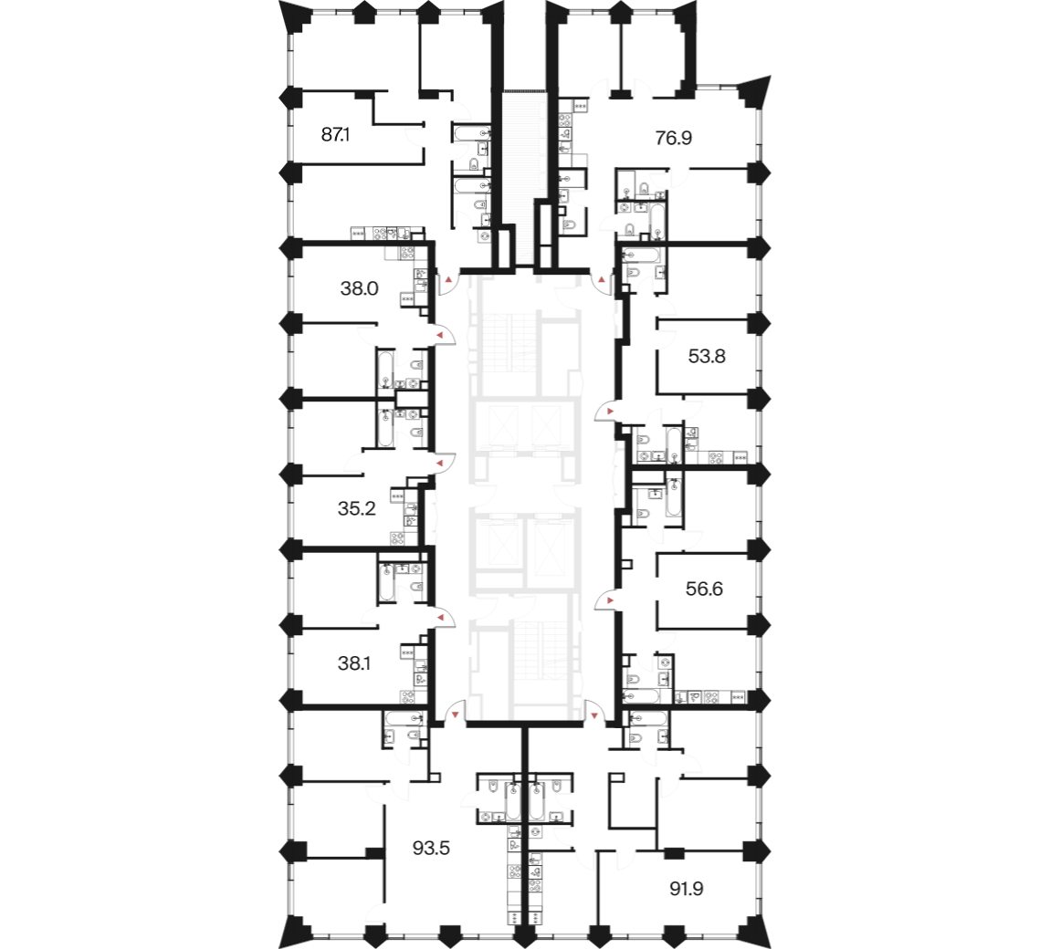 3 комн. квартира, 76.9 м², 20 этаж  (из 44)