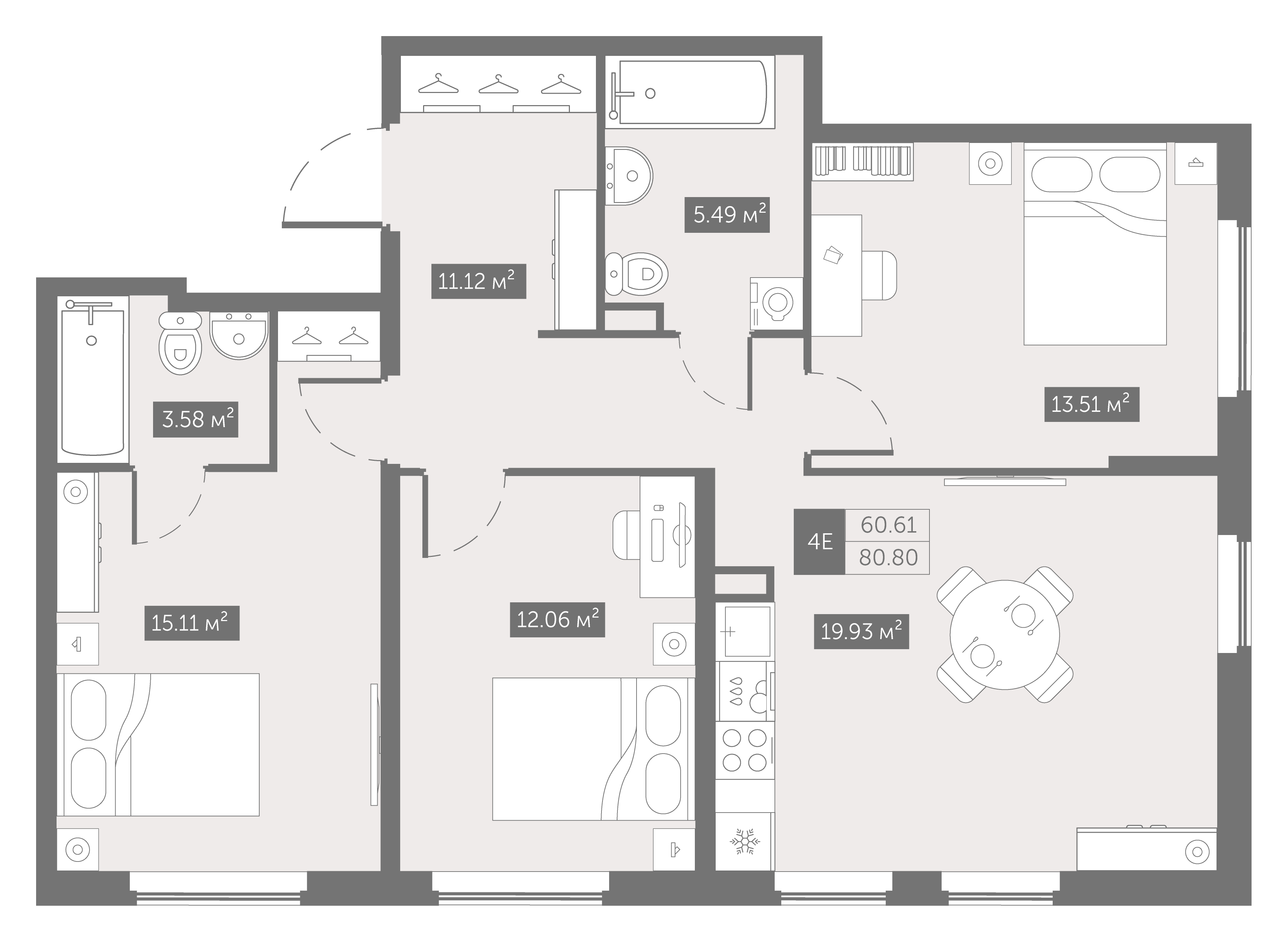 квартира со свободной планировкой, 80.8 м², 8 этаж 