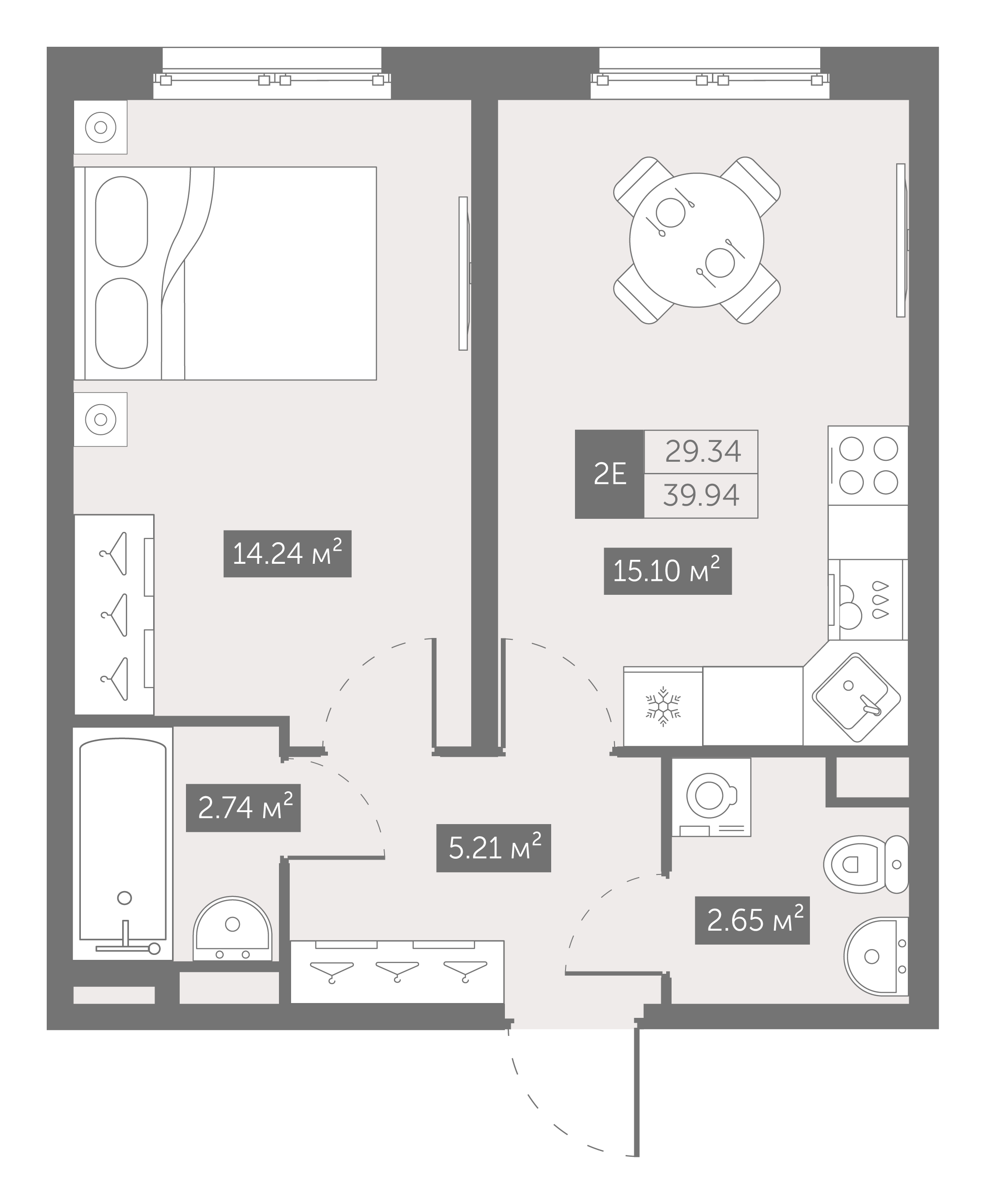 1 комн. квартира, 39.9 м², 4 этаж 