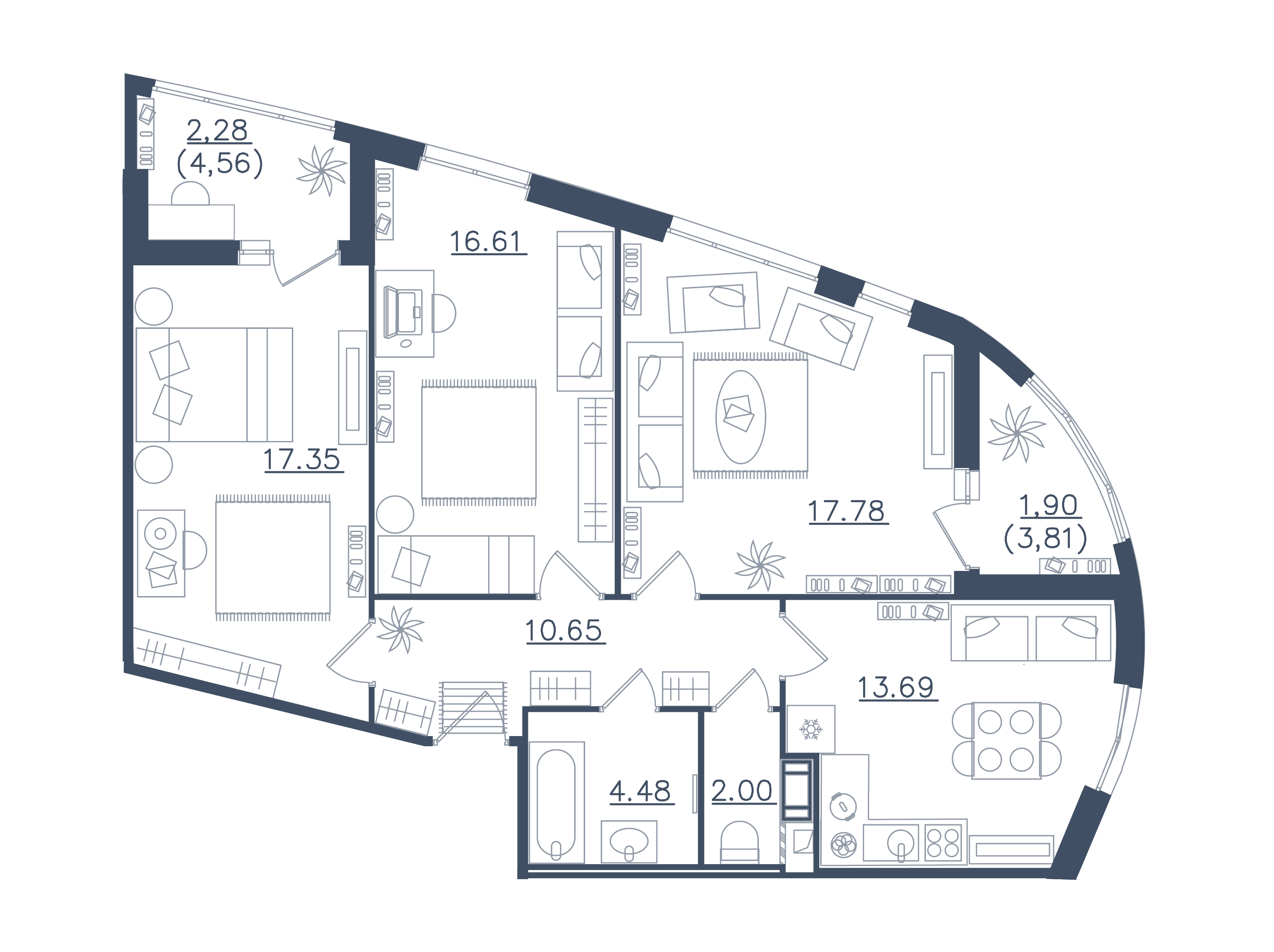 3 комн. квартира, 86.7 м², 1 этаж 