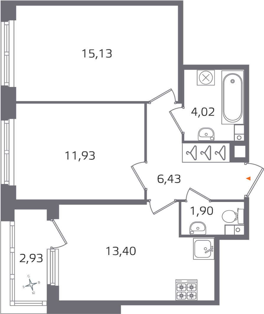 2 комн. квартира, 52.8 м², 3 этаж 