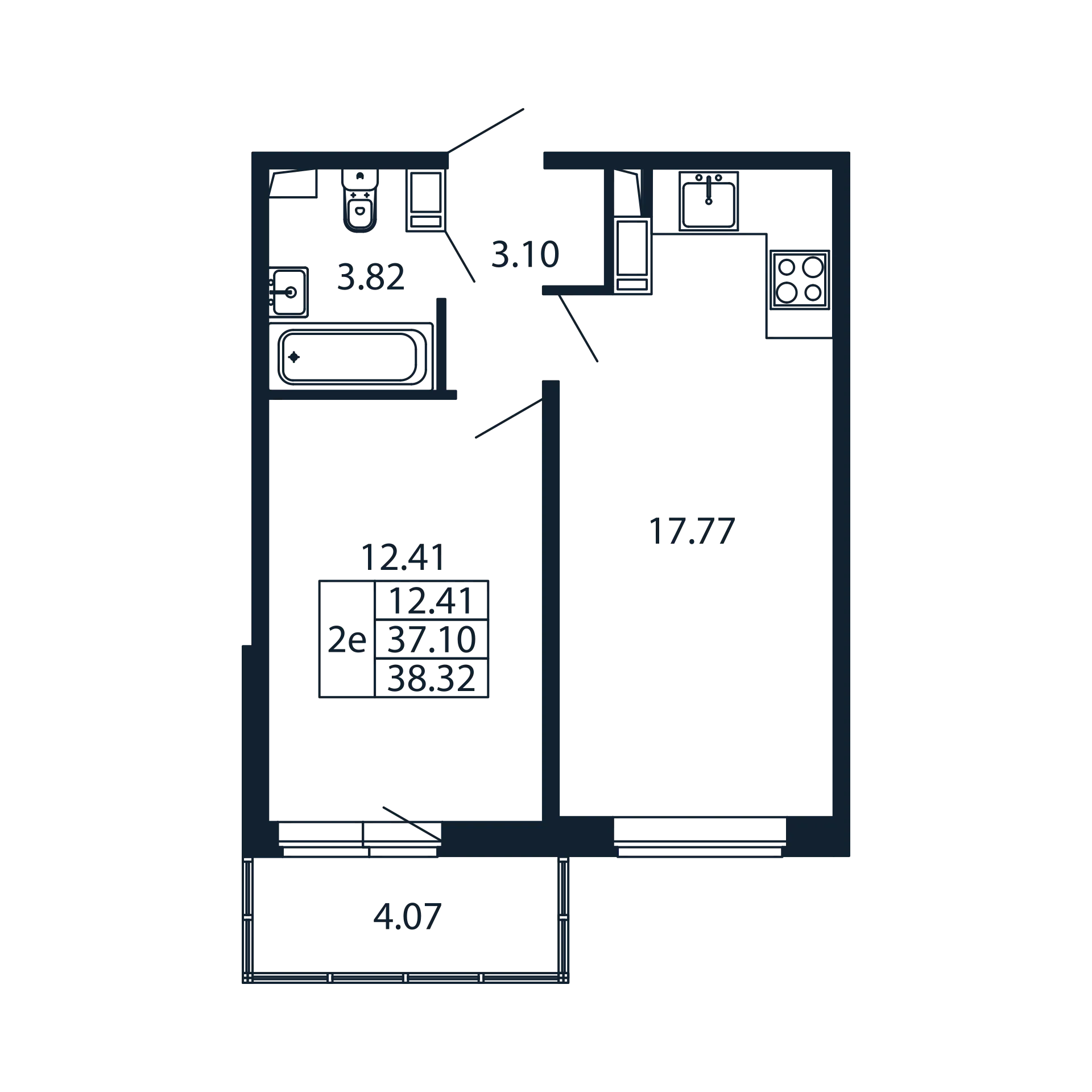 2 комн. квартира, 36.4 м², 12 этаж 