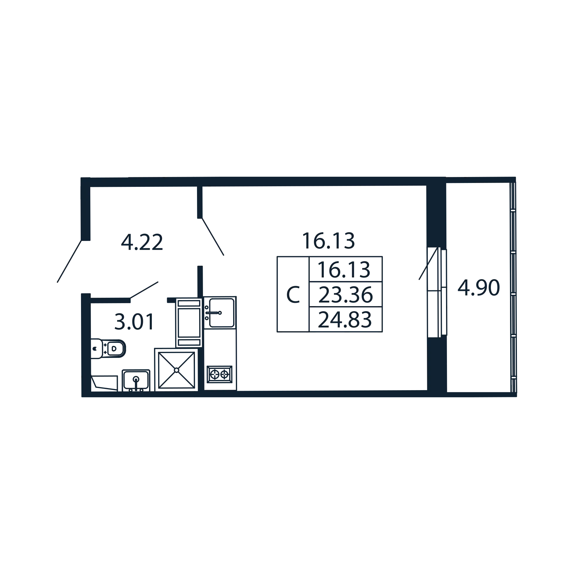 студия, 22.9 м², 11 этаж 