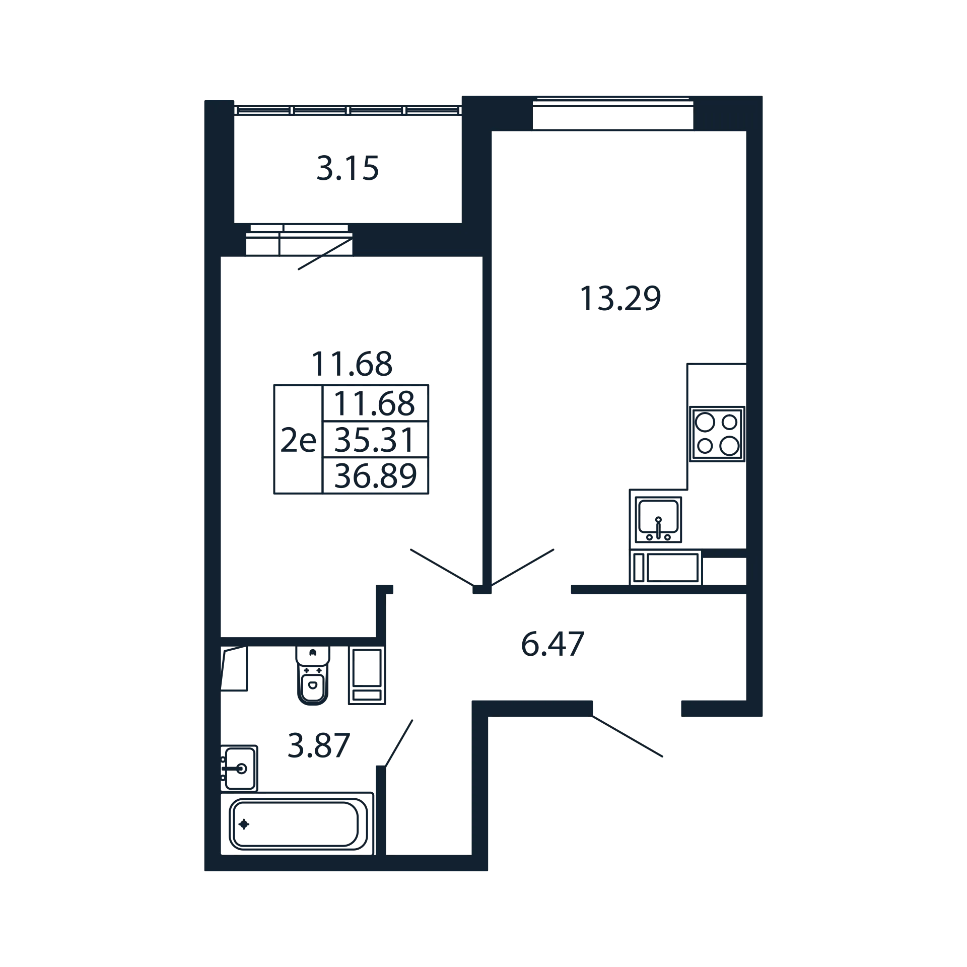 2 комн. квартира, 34.9 м², 11 этаж 