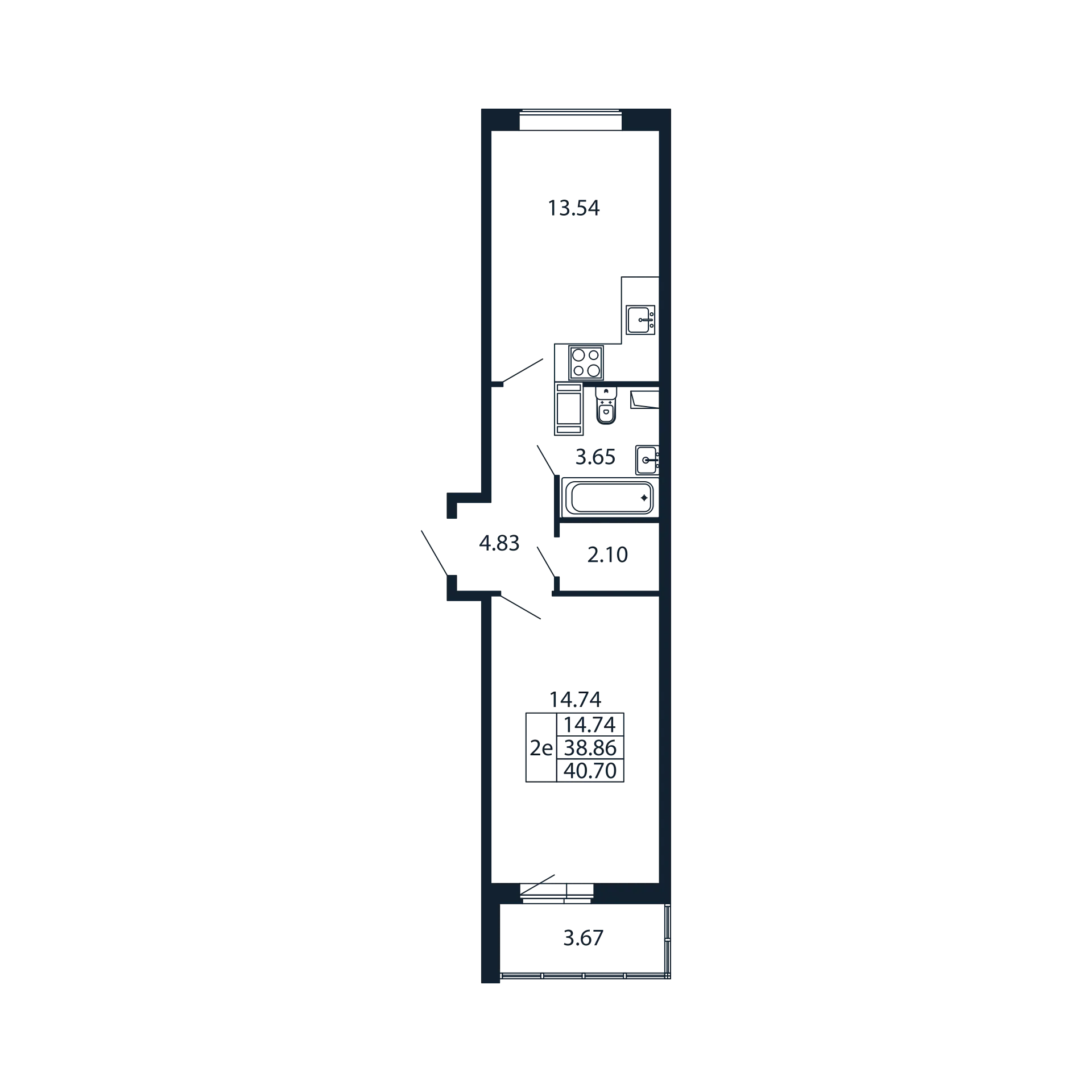 1 комн. квартира, 37.8 м², 4 этаж 