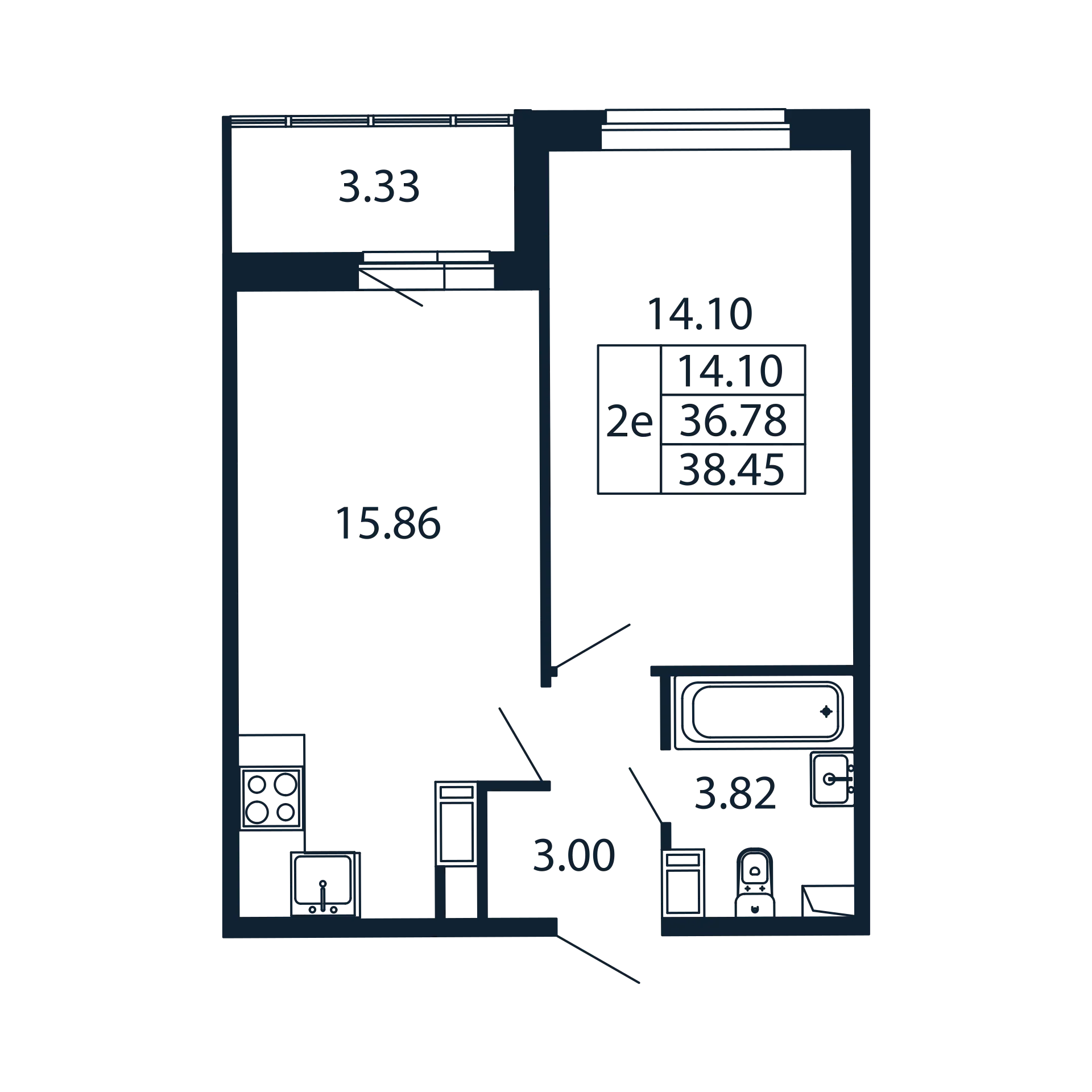 2 комн. квартира, 36 м², 2 этаж 
