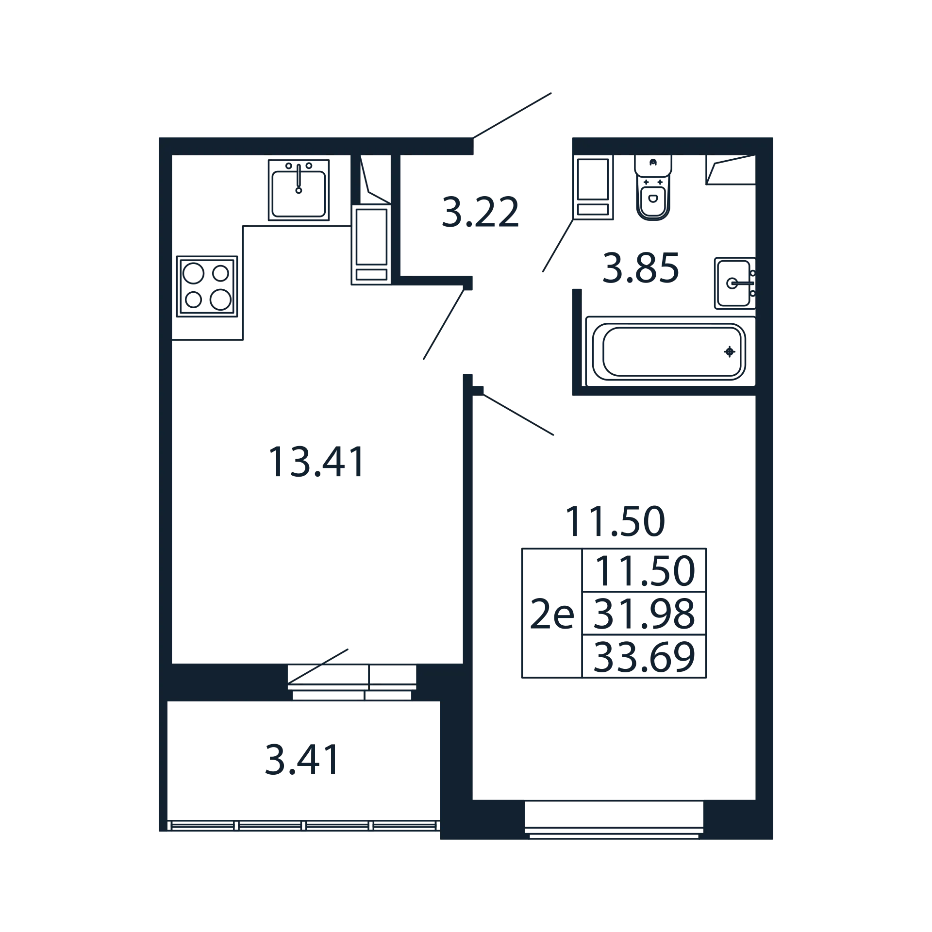2 комн. квартира, 31.3 м², 11 этаж 