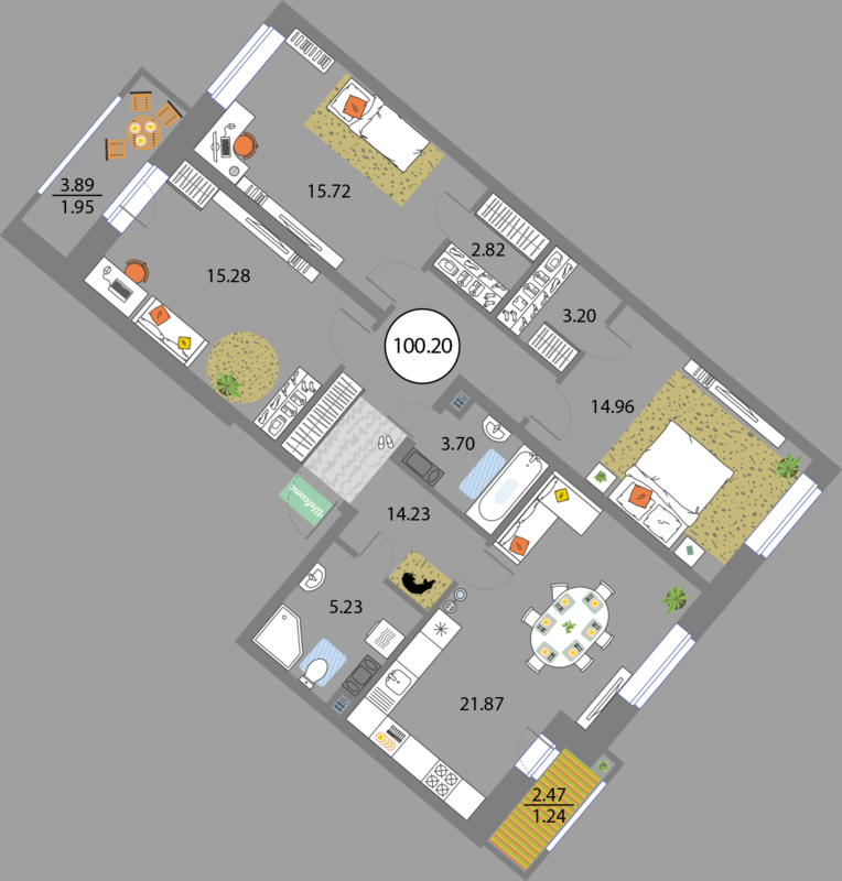 3 комн. квартира, 100.2 м², 12 этаж 