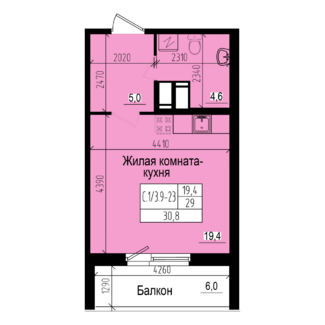 студия, 29 м², 16 этаж 