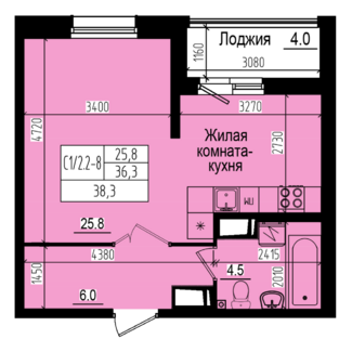 студия, 36.3 м², 4 этаж 